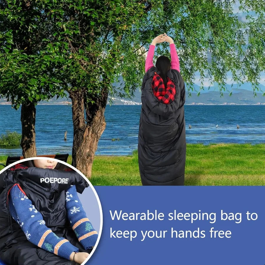 Flannel Sleeping Bag Cotton 0 Degree Cold Weather for Adults XXL Wearable Sleeping Bag 4 Seasons Waterproof