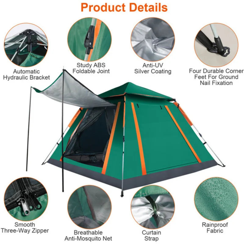 4-5 Person Camping Outdoor Foldable Waterproof Tent 2 Mosquito Nets