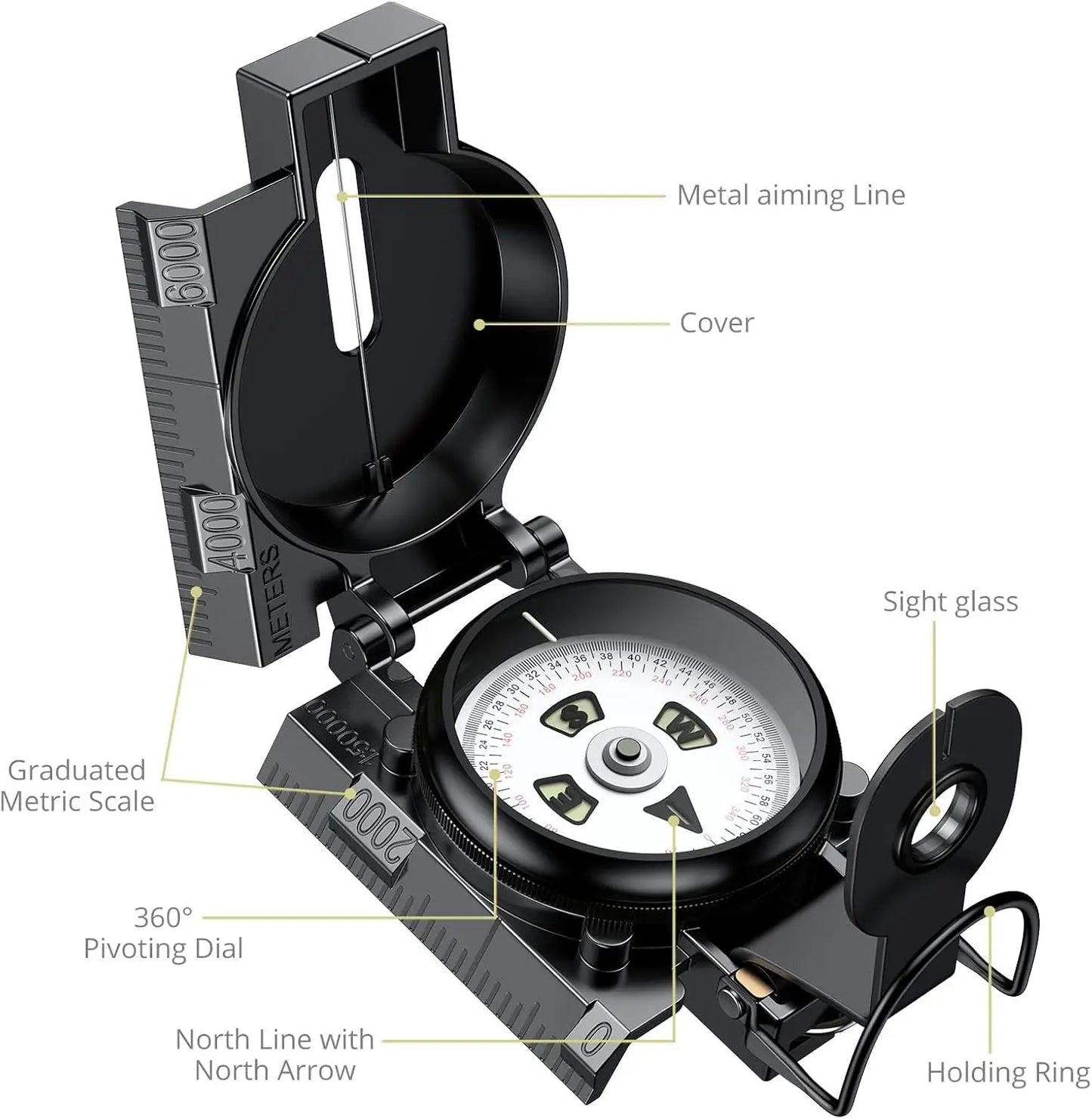 Anbte Compass, 3000 Gauss, Military, Waterproof, Handheld, for Camping, Hiking, Survival
