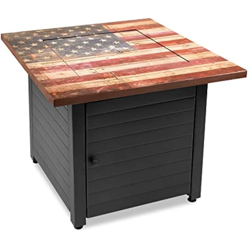 Square 30" Outdoor Propane Fire Pit, Includes White Fire Glass, Protective Cover, and Patented Hide