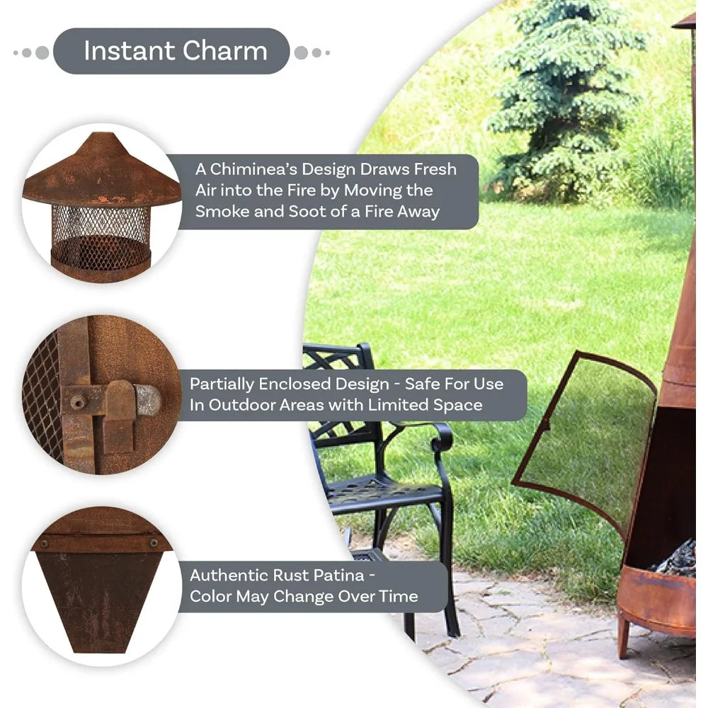 70-Inch Traditional Outdoor Fireplace - Wood-Burning Chiminea Fire Pit with Rustic Design