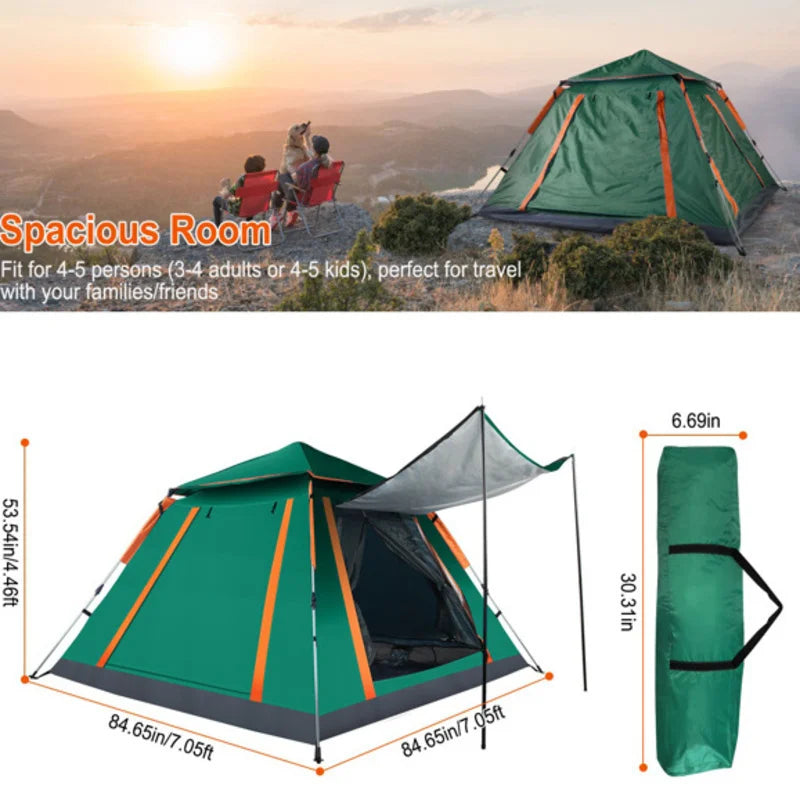 4-5 Person Camping Outdoor Foldable Waterproof Tent 2 Mosquito Nets