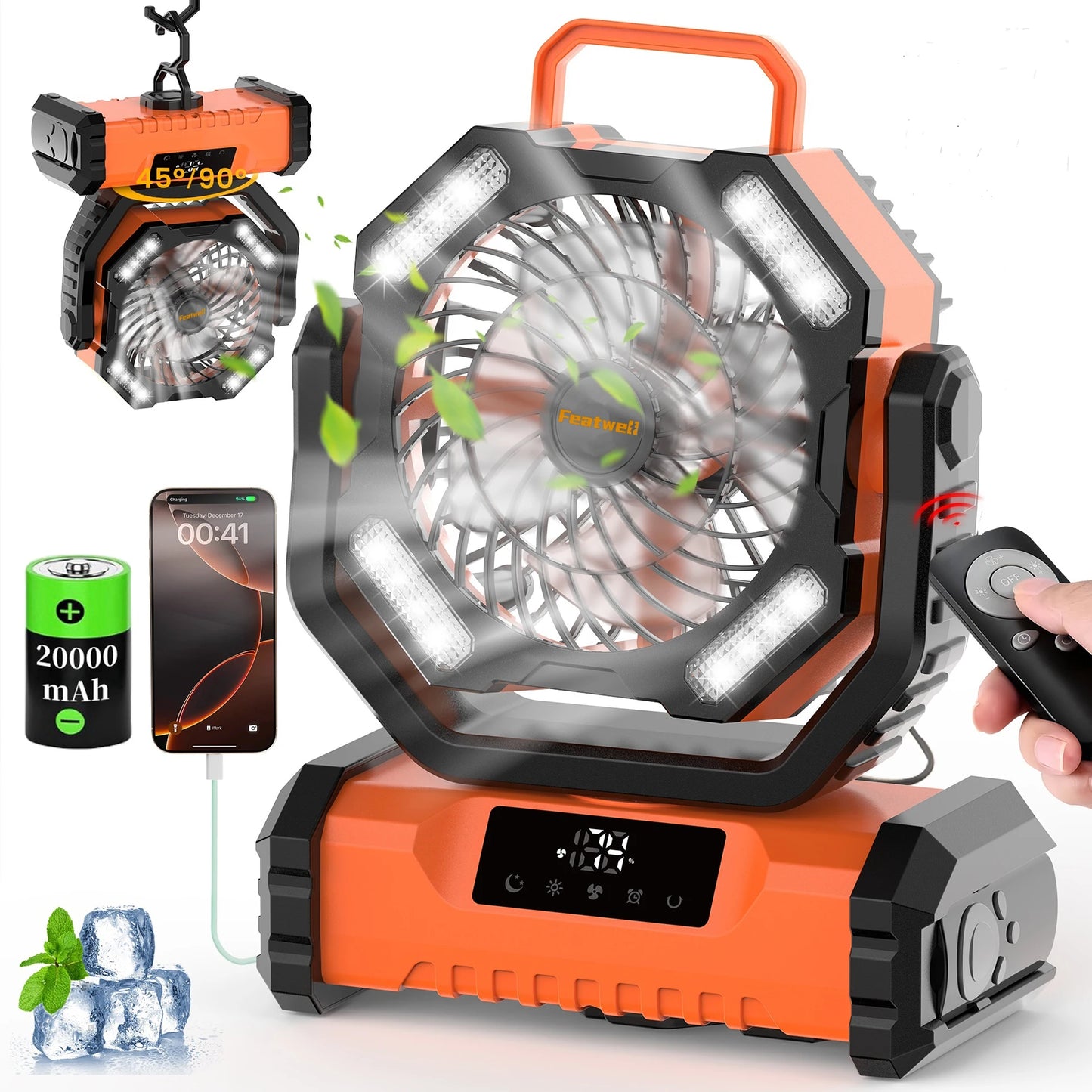 2025 New 20000mAh Portable LED Camping Fan