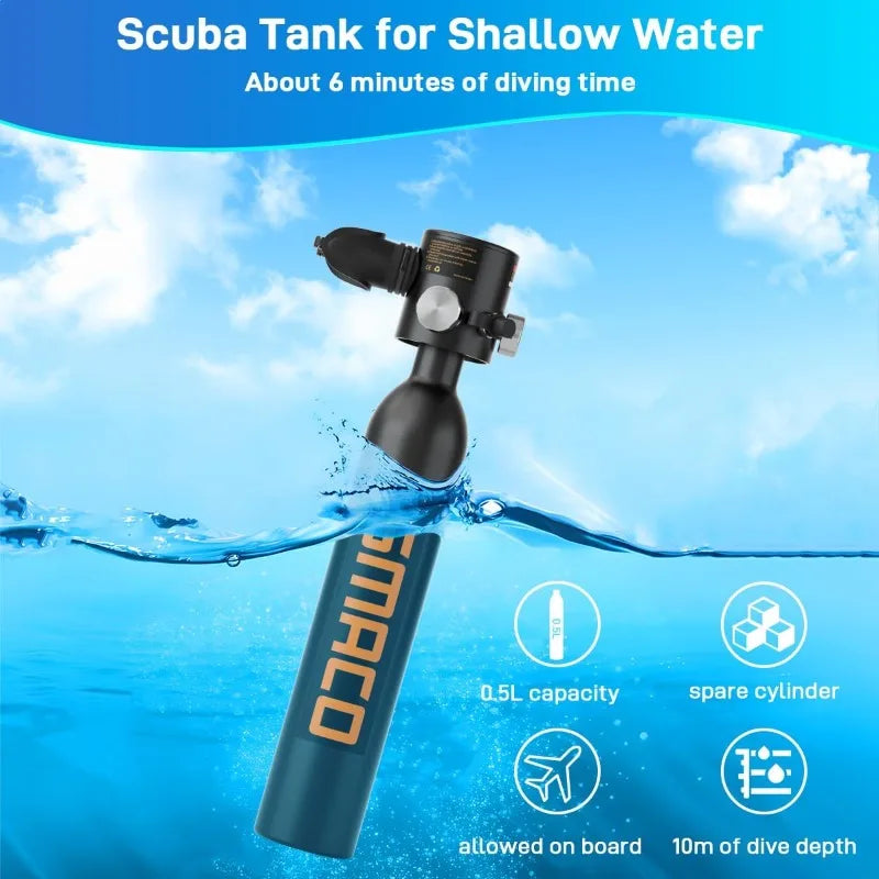 SMACO Mini Scuba Tank 0.5L Portable Diving Tank Support up to 10 Minutes of Underwater Breath