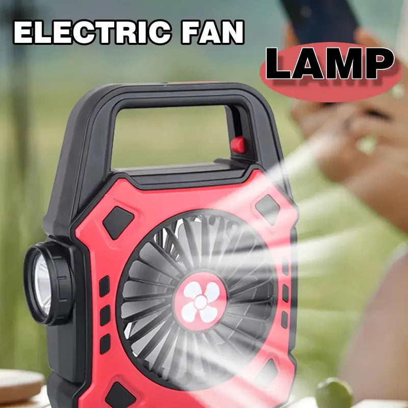 2-in-1 Portable LED Camping Fan & Lamp, USB Rechargeable