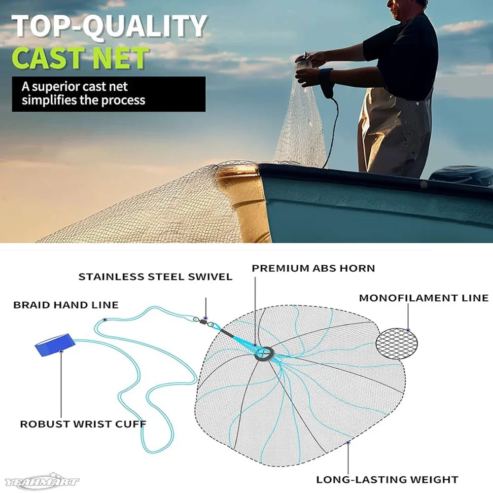 American Saltwater Fishing Cast Net 6ft Radius Casting Net With Heavy Duty Zinc Sinker Weight
