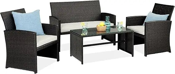 4-Piece Outdoor Wicker Patio Conversation Furniture Set