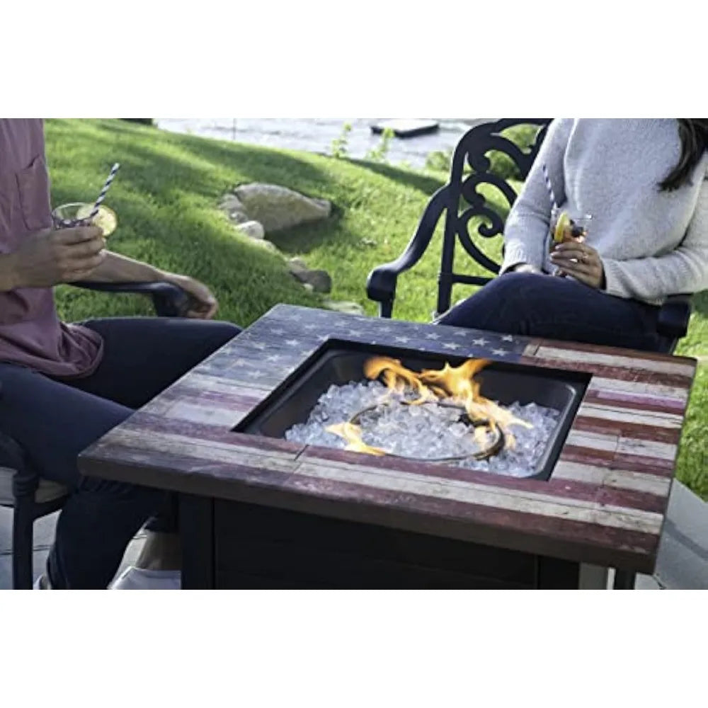 Square 30" Outdoor Propane Fire Pit, Includes White Fire Glass, Protective Cover, and Patented Hide
