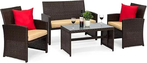 4-Piece Outdoor Wicker Patio Conversation Furniture Set