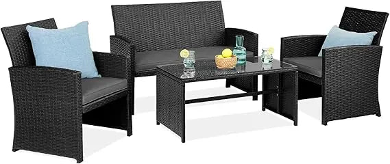 4-Piece Outdoor Wicker Patio Conversation Furniture Set