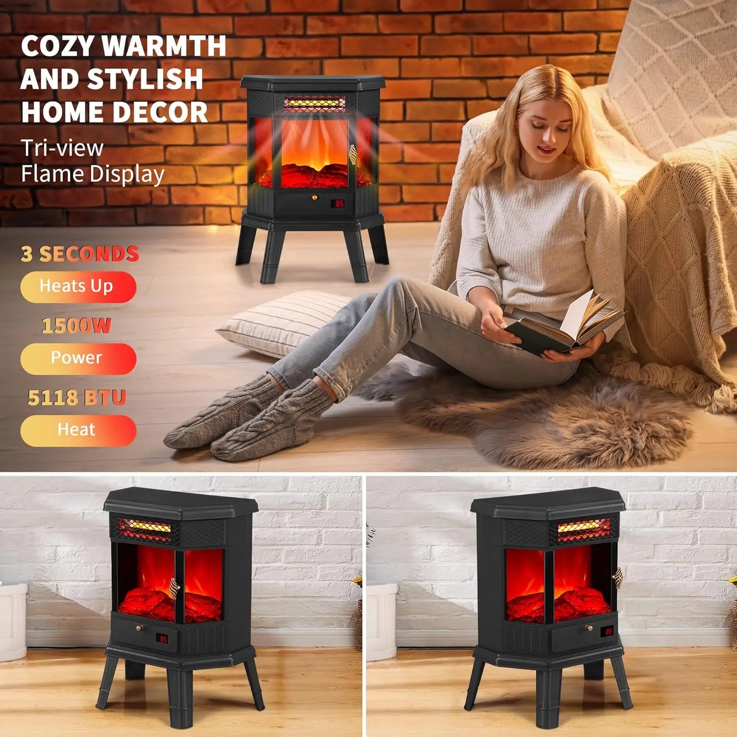 Electric Fireplace Heater 22 in Freestanding Fireplace Stove