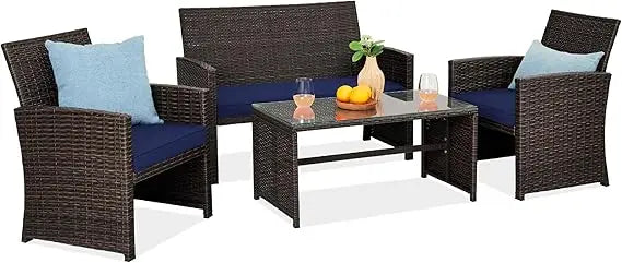 4-Piece Outdoor Wicker Patio Conversation Furniture Set