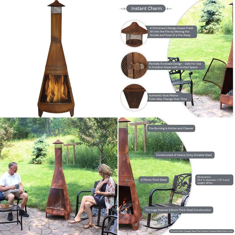 70-Inch Traditional Outdoor Fireplace - Wood-Burning Chiminea Fire Pit with Rustic Design