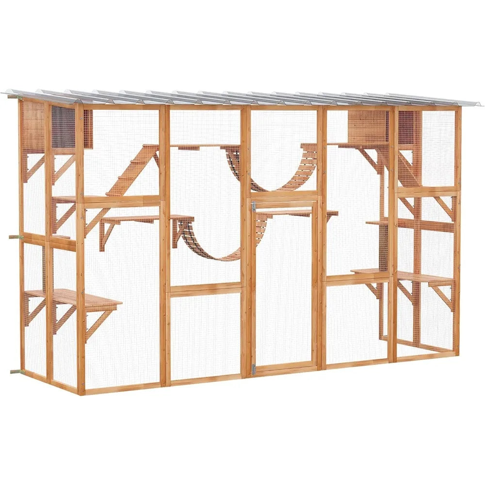 Catio Playground Cat Window Box Outside Enclosure, Outdoor Cat House Weather Protection Roof