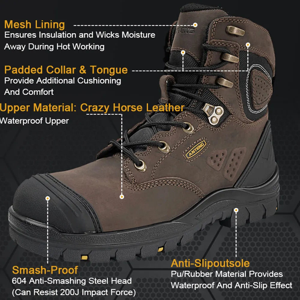 Genuine Leather ESD High Cut Dark Brown Safety Shoes