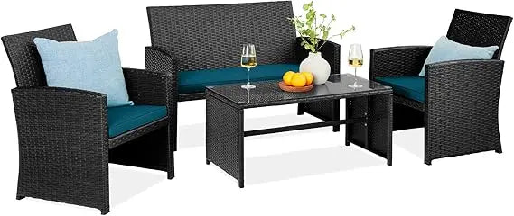4-Piece Outdoor Wicker Patio Conversation Furniture Set