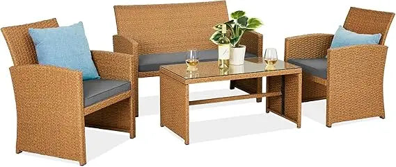 4-Piece Outdoor Wicker Patio Conversation Furniture Set