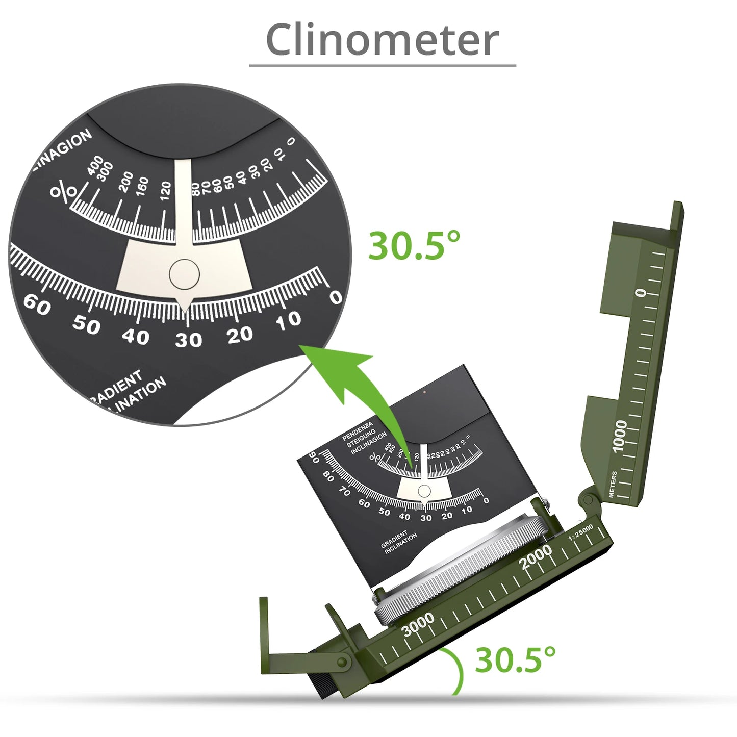 Professional Compass Metal Waterproof IP65 Compass Sighting Clinometer Built-in Bubble Level