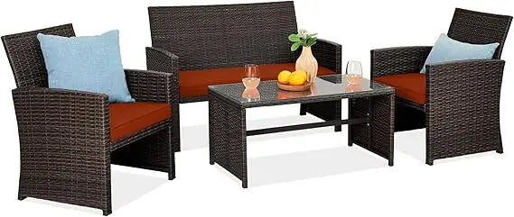 4-Piece Outdoor Wicker Patio Conversation Furniture Set