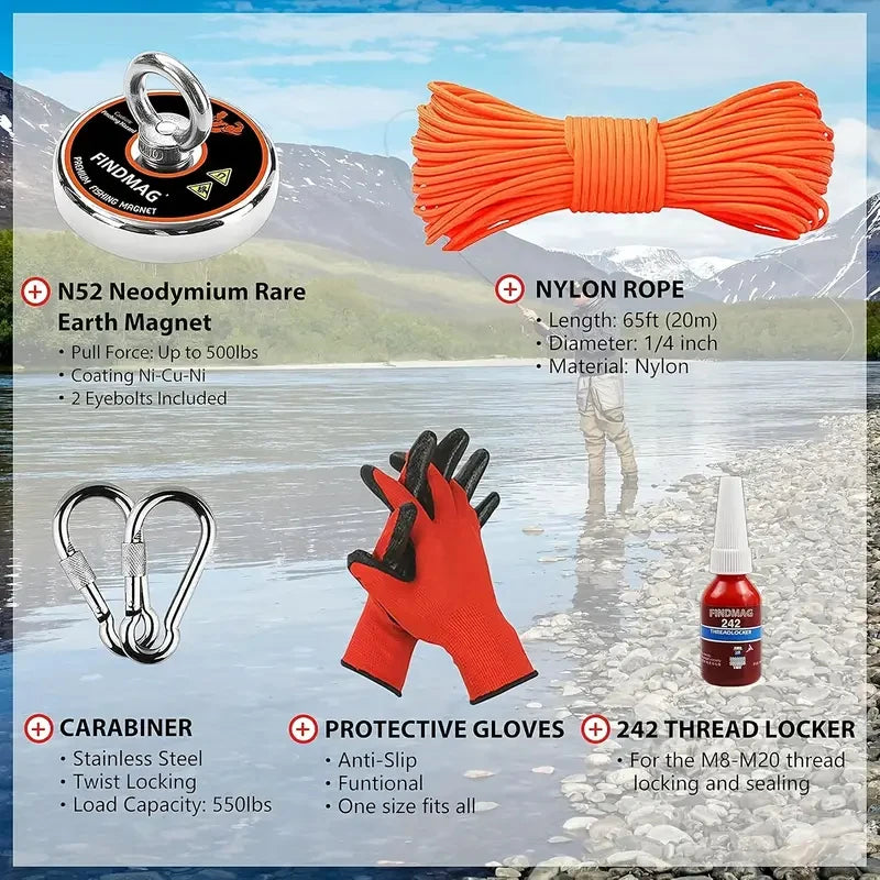 FINDMAG 1000 LBS Pulling Force Magnet Fishing Kit