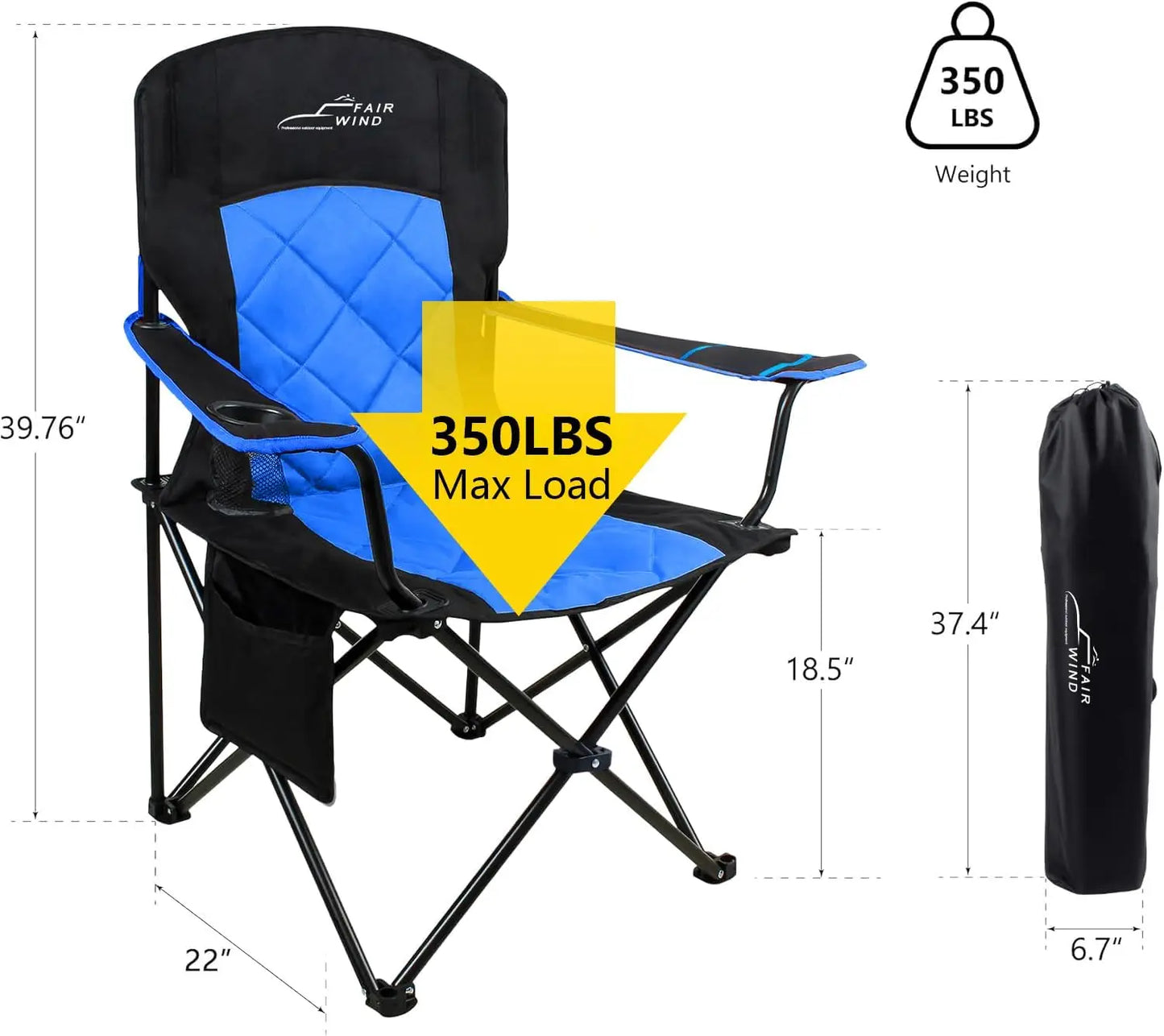 2 Pack Oversized Fully Padded Camping Chair Heavy Duty Quad Fold Arm Chair Support 350 LBS With Cup Holder