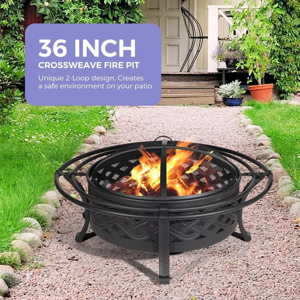 36 inch fire pit with 2 Loops, Crossweave Wood Burning Fire Pits