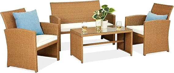 4-Piece Outdoor Wicker Patio Conversation Furniture Set