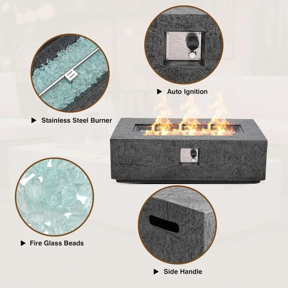 Propane Fire Pit Table, 48-Inch Outdoor Gas Fire Table 50,000BTU– Modern Black Terrazzo with Slate-Texture Finish,