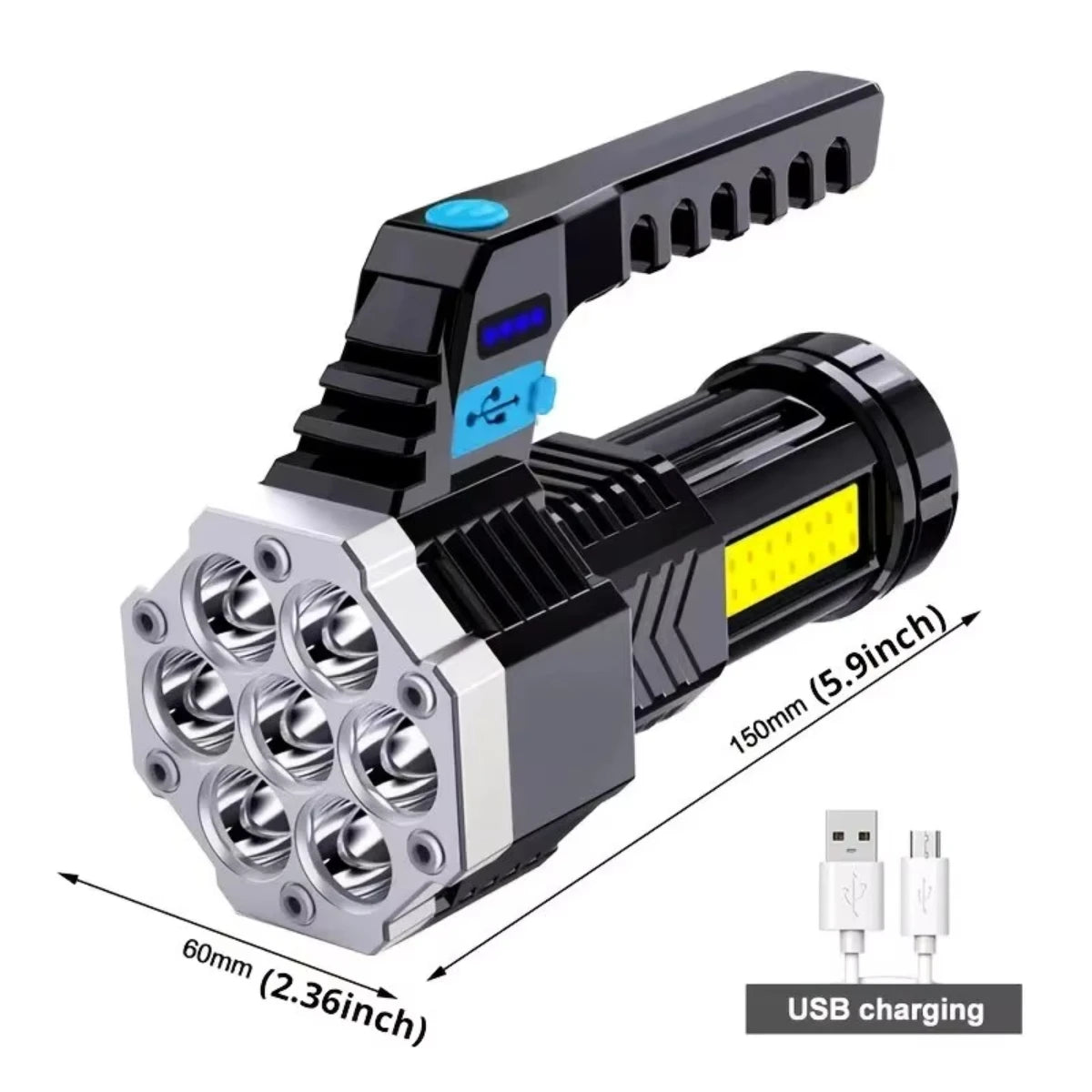 7LED High-Power Flashlight With USB Charging COB Side Light