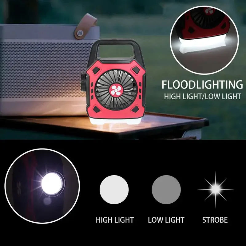 2-in-1 Portable LED Camping Fan & Lamp, USB Rechargeable
