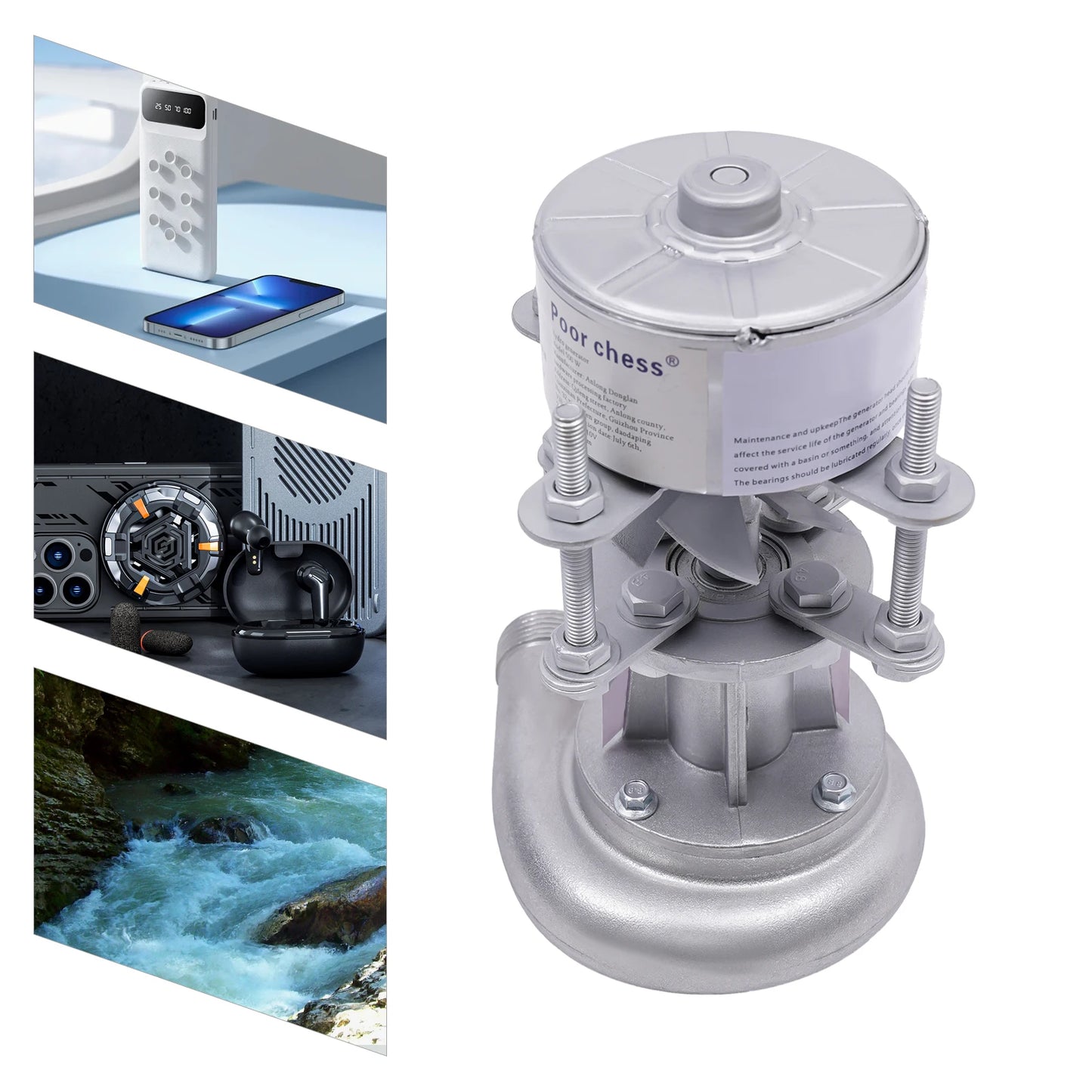 Portable Mini Hydro Generator: Durable Aluminum Alloy, Ideal for Remote Areas, Provides Reliable Power on the Go