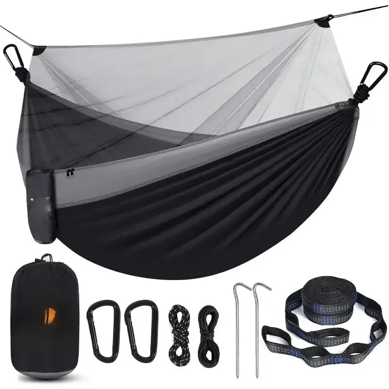 Camping Hammock with Net,Travel Portable Lightweight Hammocks with Tree Straps and Solid D-Shape Carabiners