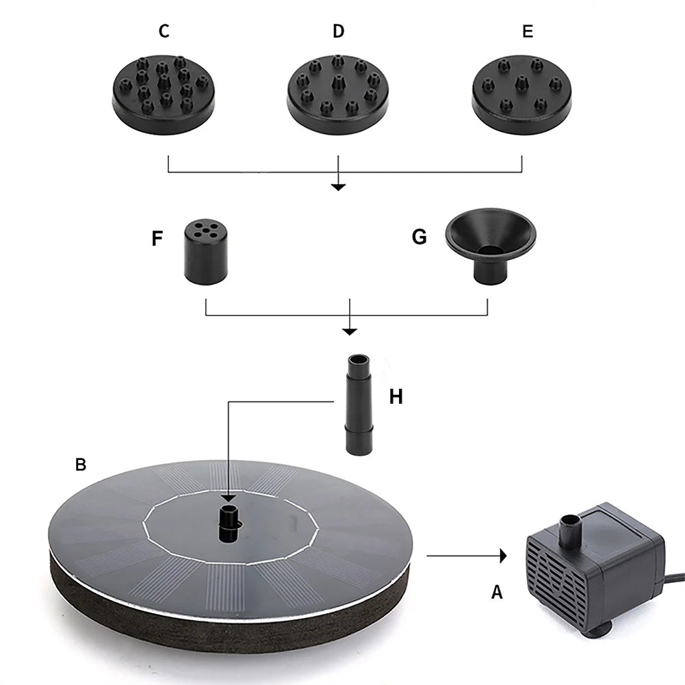 1W Floating Solar Powered Water Fountain Pump with 6 Nozzles