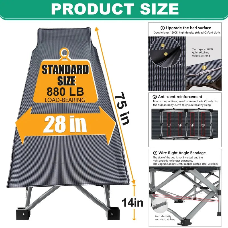 Slsy Folding Bed Cot with 3.3 inch 2 Sided Mattress
