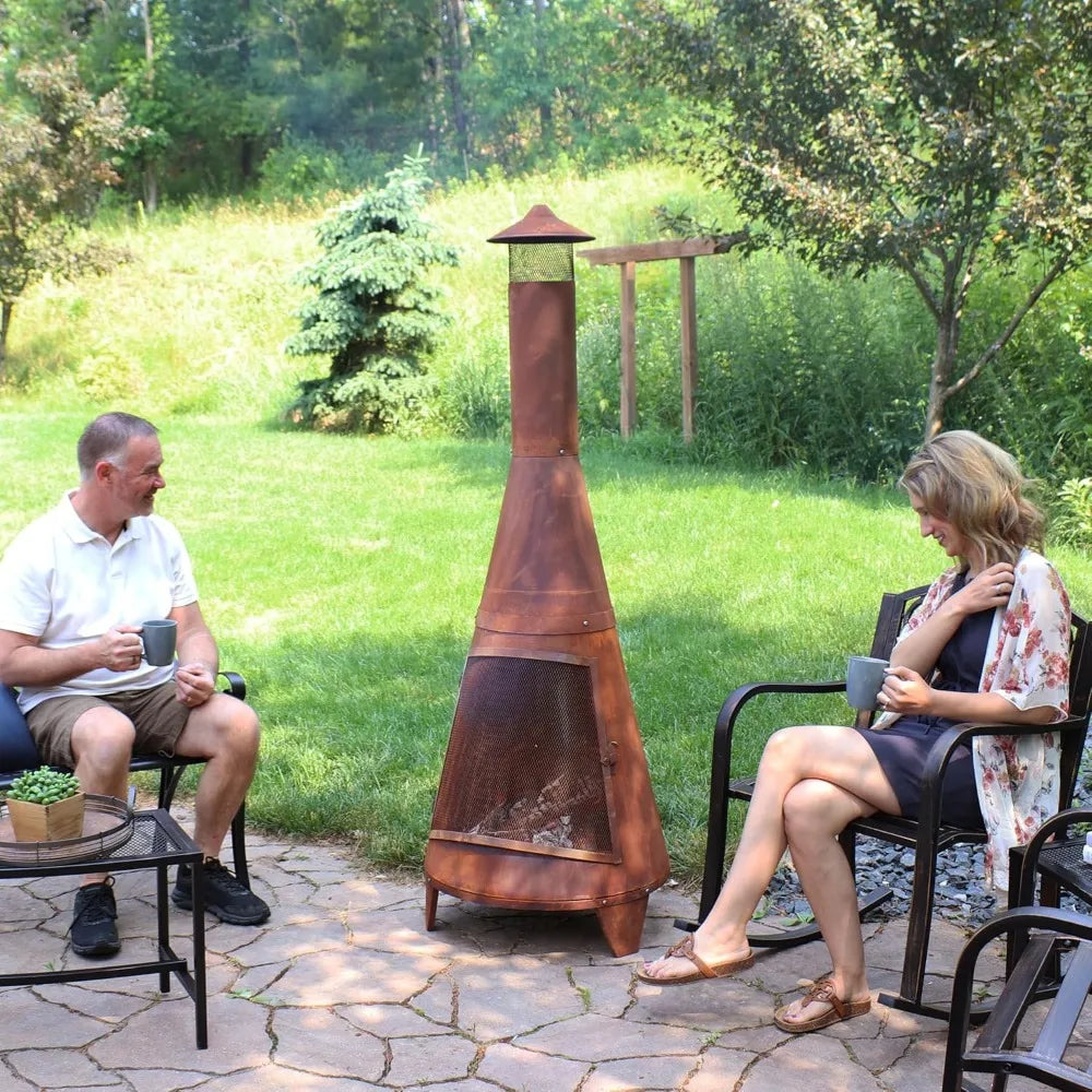 70-Inch Traditional Outdoor Fireplace - Wood-Burning Chiminea Fire Pit with Rustic Design