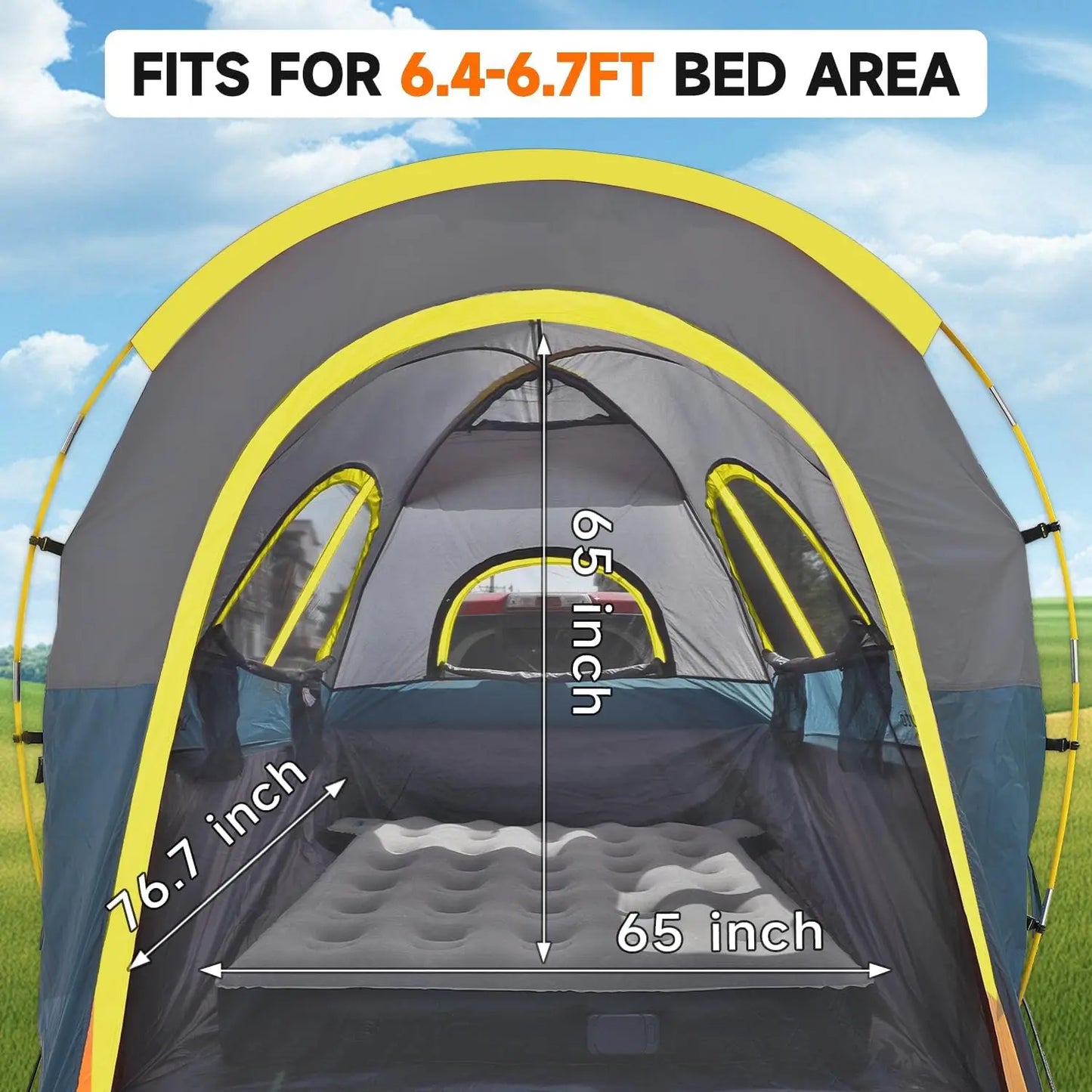 Truck Bed Tent PU3000mm RainProtection Pickup Truck Tents, Easy Set-up For 2 Person, Fits Full Size Short Bed, 5.5-5.8ft/ 6.4-6.