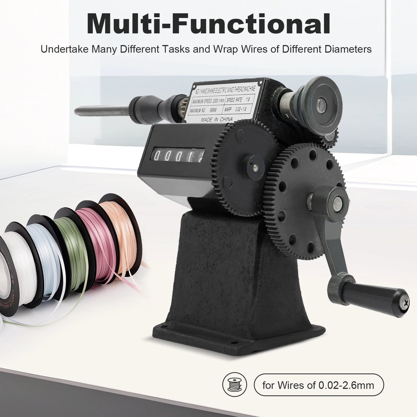 Fishing Line Spooler with Counting Machine, 0-99999 Count Range, Cast Iron Frame, Max Diameter 150mm