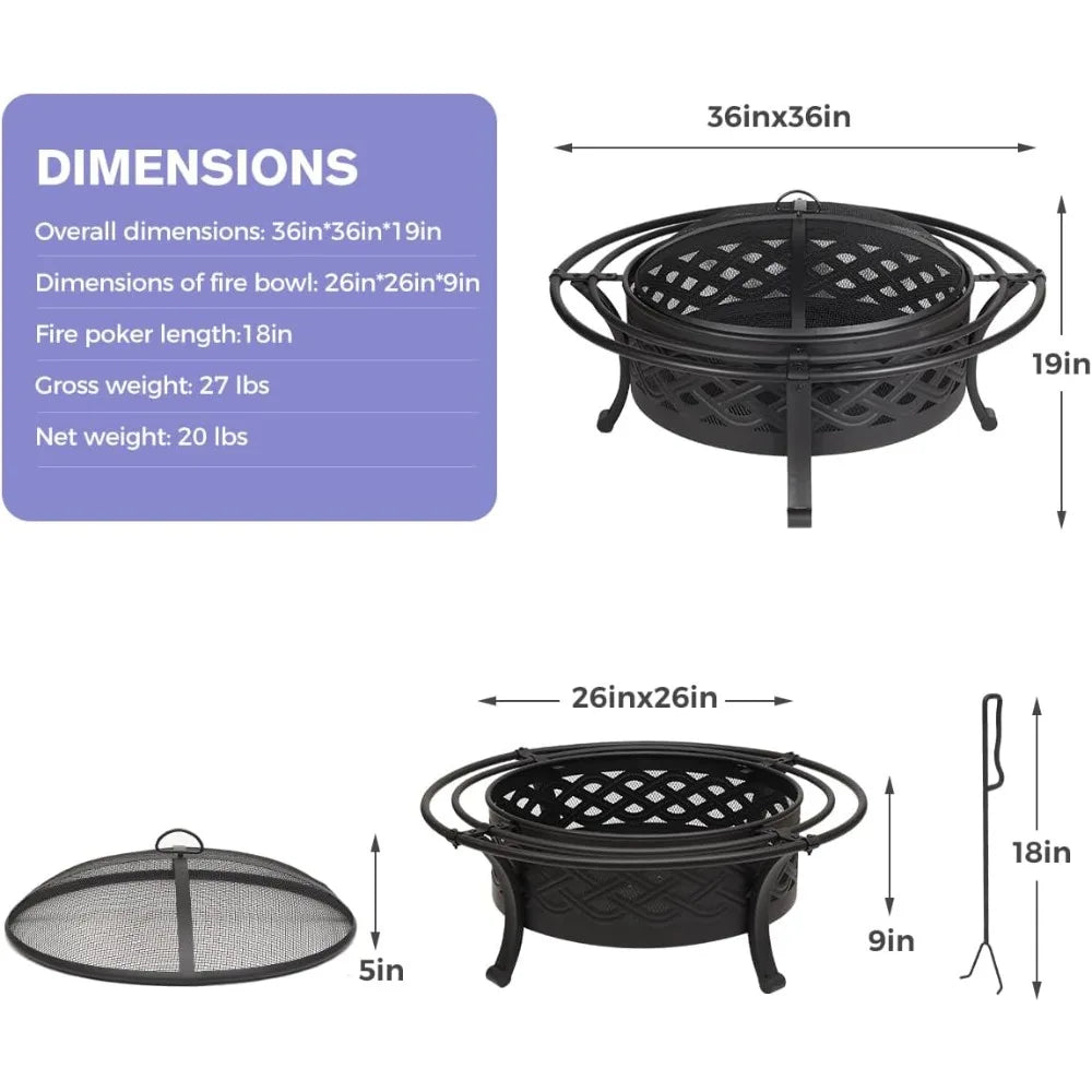 36 inch fire pit with 2 Loops, Crossweave Wood Burning Fire Pits