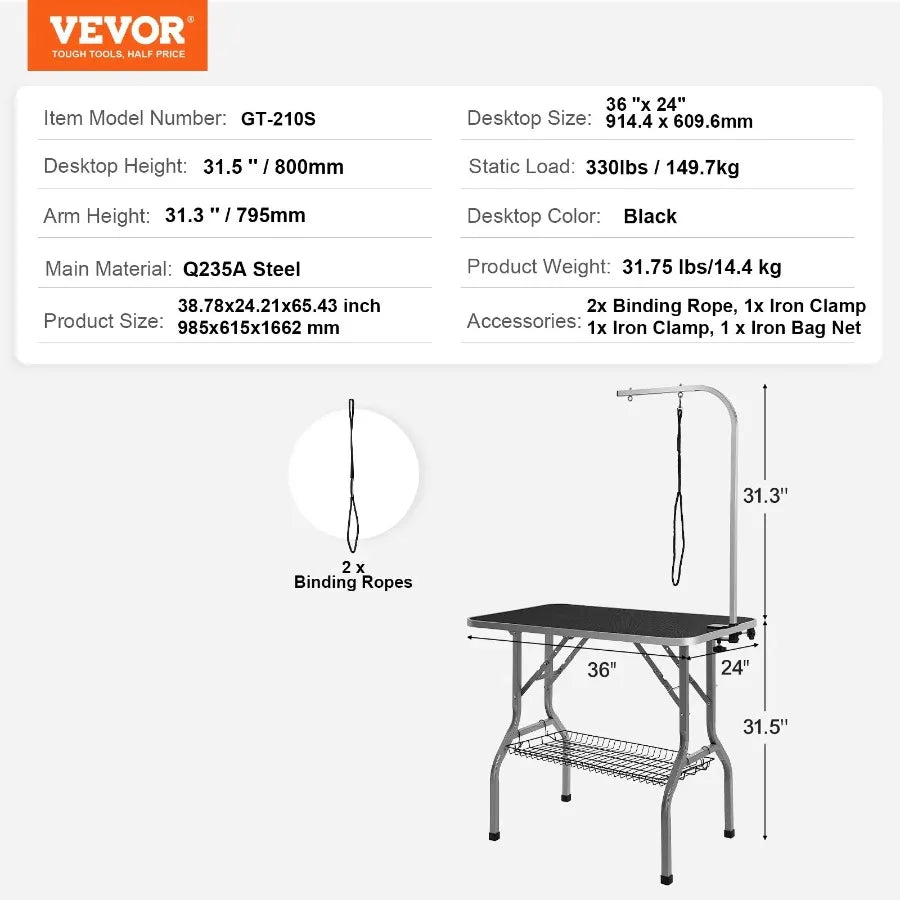 VEVOR Pet Grooming Table Arm with Clamp, 36''x24'' Dog Grooming Station