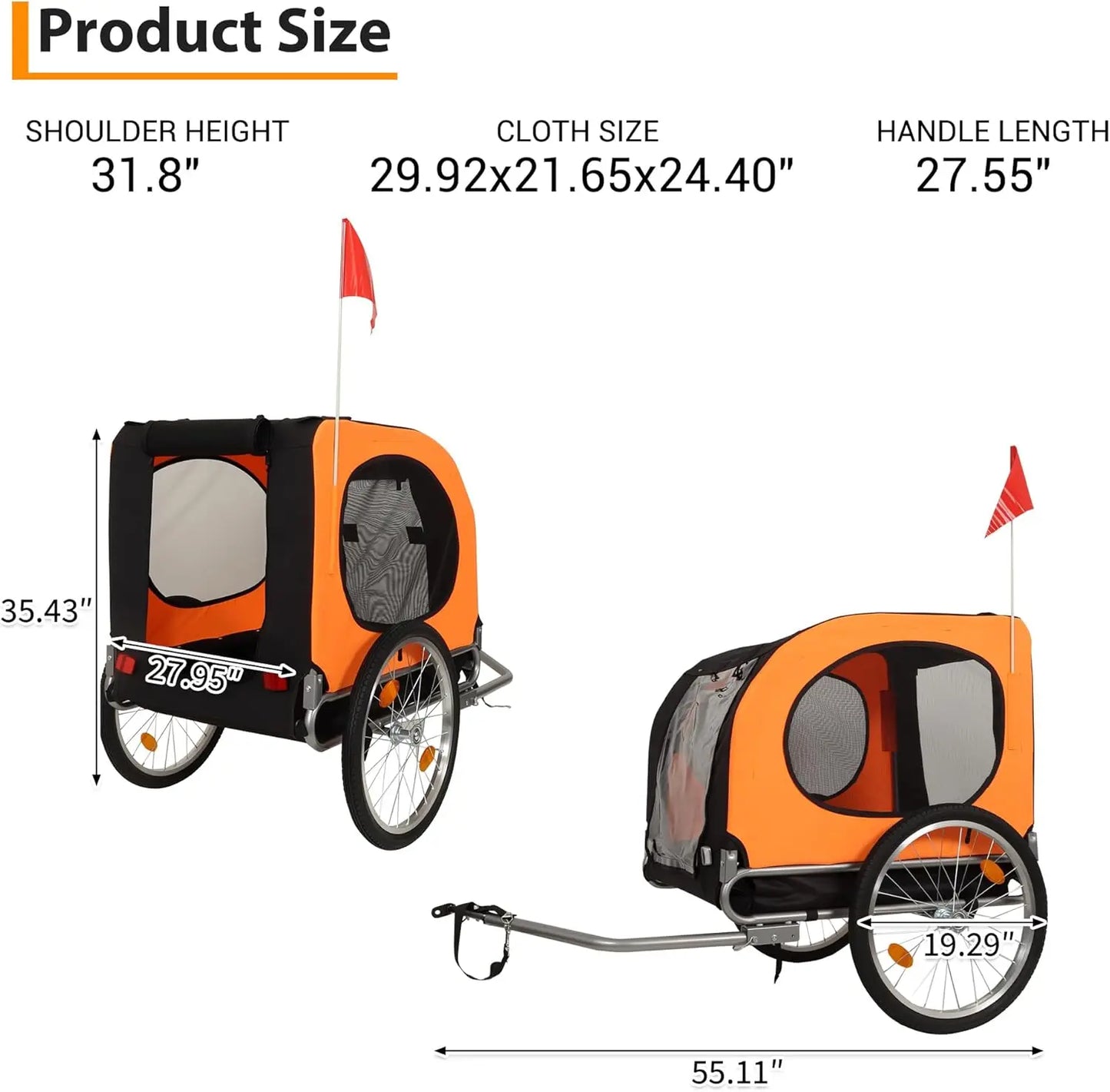 Large Dog Bike Trailer 88Lbs Capacity