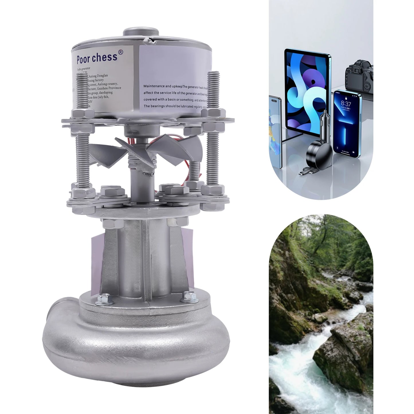 Portable Mini Hydro Generator: Durable Aluminum Alloy, Ideal for Remote Areas, Provides Reliable Power on the Go
