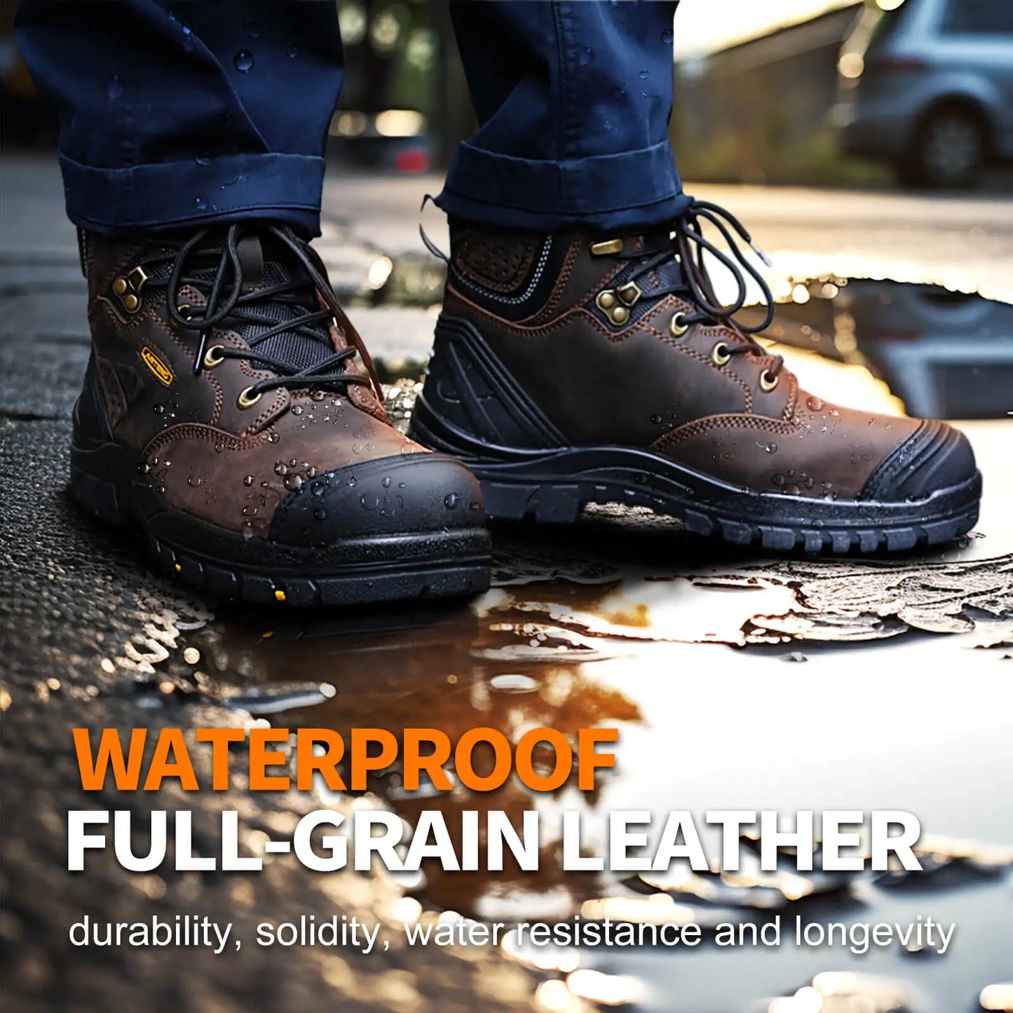 Genuine Leather ESD High Cut Dark Brown Safety Shoes