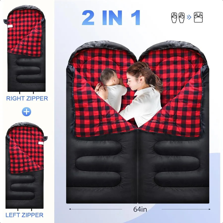 Flannel Sleeping Bag Cotton 0 Degree Cold Weather for Adults XXL Wearable Sleeping Bag 4 Seasons Waterproof