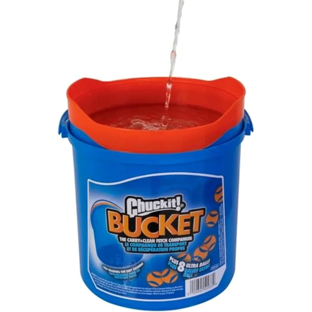 Ultra Ball Rubber Fetch Dog Toy Set with Carry Clean Bucket Includes 8 Medium 2.5 Inch Balls Portable Waterproof Lightweight