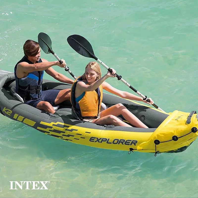 Intex 68307EP Explorer K2 Inflatable Kayak Set: Includes Deluxe 86in Aluminum Oars and High-Output Pump