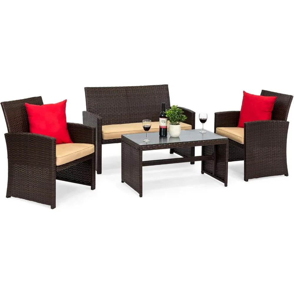 4-Piece Outdoor Wicker Patio Conversation Furniture Set