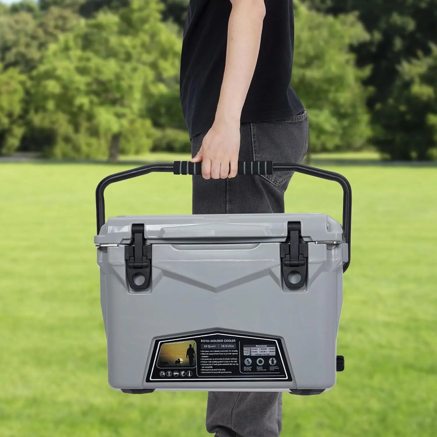 Portable Ice Cooler, Heavy Duty Ice Chest with Portable Cup Holder, Fish Ruler, Bottle Openers, Camping Cooler for Beach