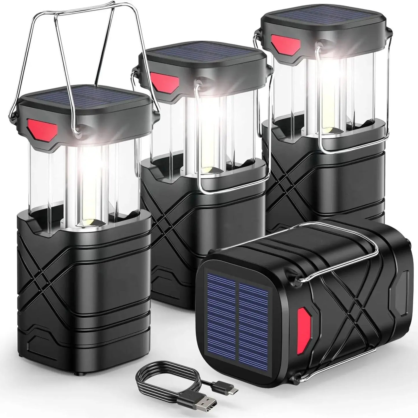 4 Pack Rechargeable Camping Lights - Solar/Battery LED