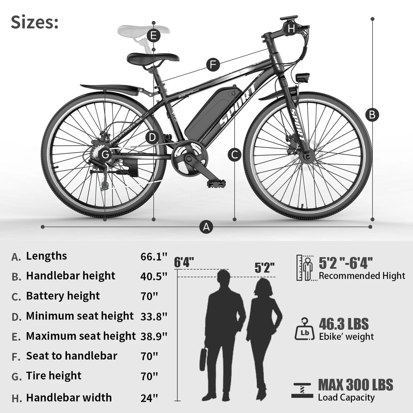 26''Electric Bike for Adults,700W Peak Motor,25MPH 35Miles Electric Mountain Bike, 360Wh Removable Battery, 7-Speed& LCD Display