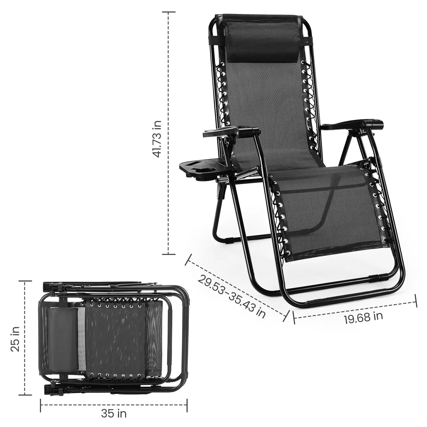 JHK Zero Gravity Portable Recliner Camping Patio Outdoor Garden Lounge Chair with Cup Holder Trays Adjustable Pillow